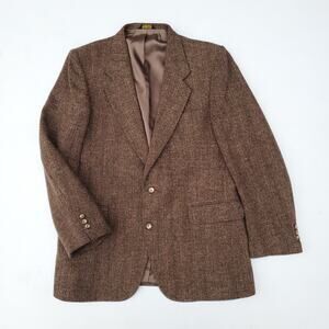 Vintage Hechter Tweed Wool Ivy Prep Herringbone Jacket Blazer Sport Coat 47x30.5